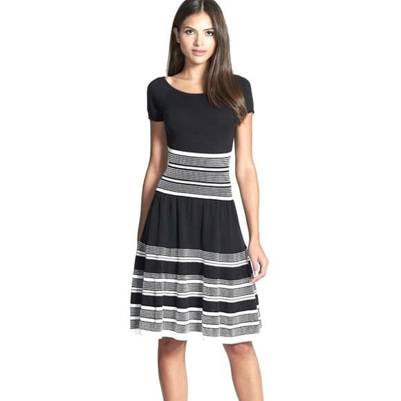 KATE SPADE Rio de Janeiro Fit & Flare Knit Midi Dress Striped 100% Cotton Size S - Picture 1 of 16